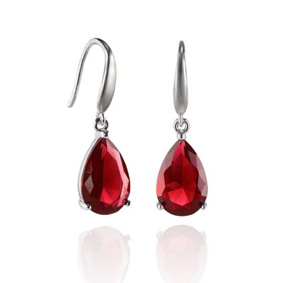 Pear Drop Earrings with Red Cubic Zirconia Stones