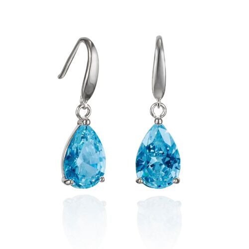 Pear Drop Earrings with Sky Blue Cubic Zirconia Stones