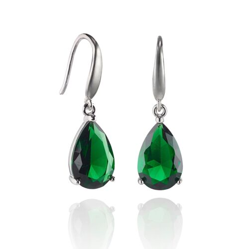 Pear Drop Earrings with Green Cubic Zirconia Stones