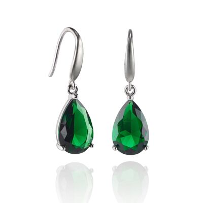 Pear Drop Earrings with Green Cubic Zirconia Stones