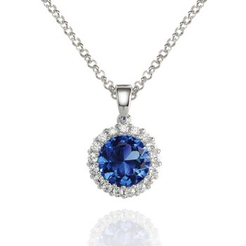 Collier pendentif Halo avec une pierre de zircon cubique bleu 1