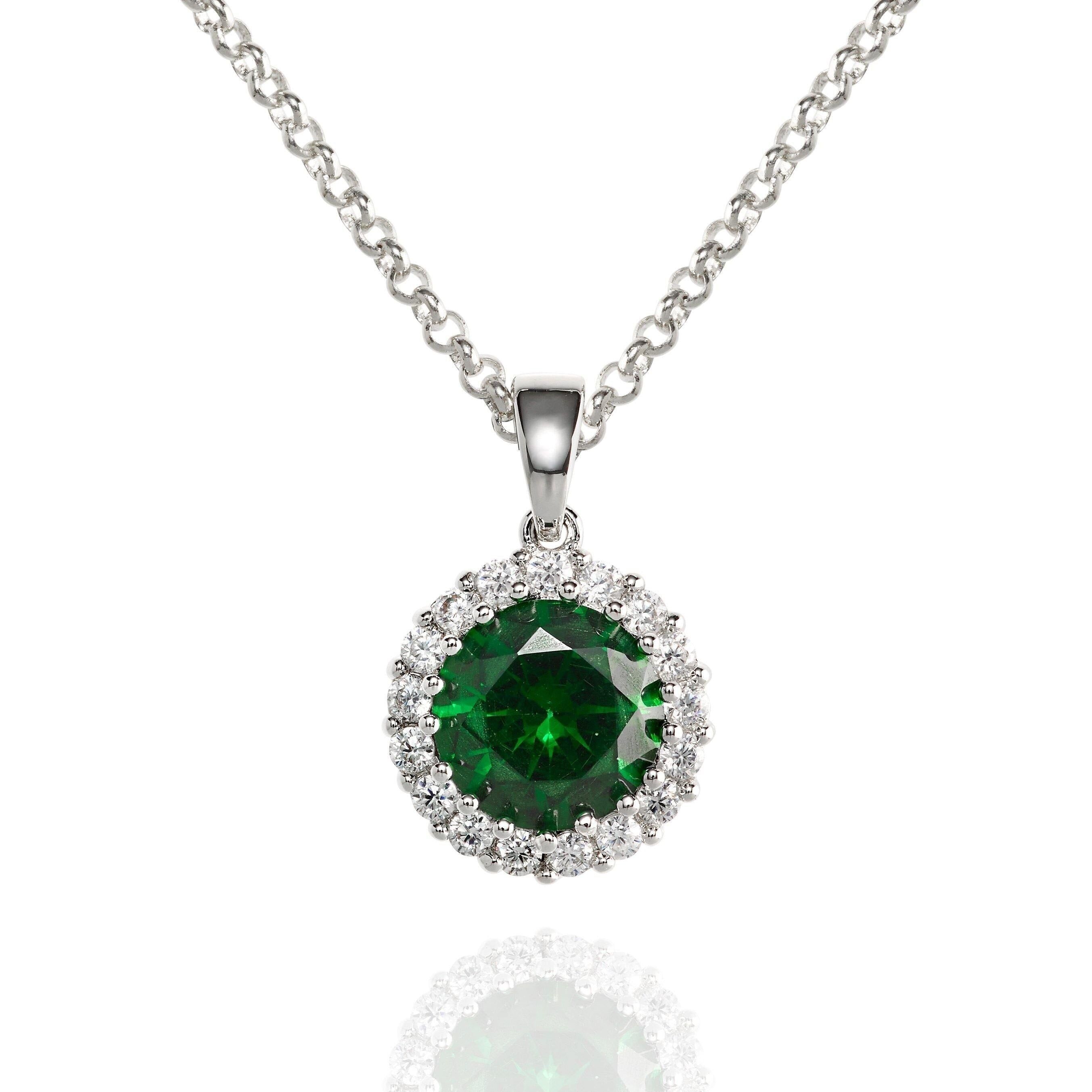 Collier pendentif Halo avec une pierre de zircon cubique verte