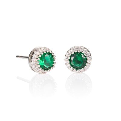 Halo Stud Earrings with Green Cubic Zirconia Stones