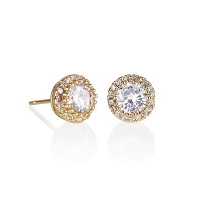 Gold Halo Stud Earrings with Cubic Zirconia Stones