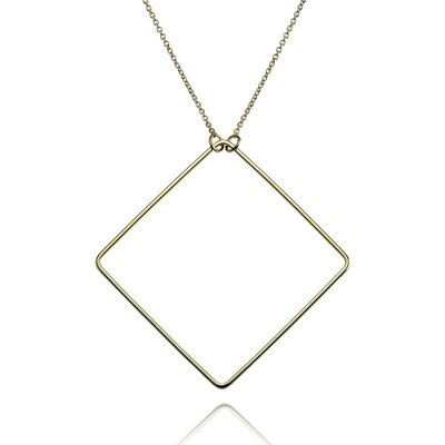 Long Gold Square Pendant Necklace