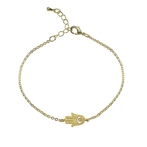 Gold Hamsa Bracelet. Brushed Finish Lucky Charm Bracelet.