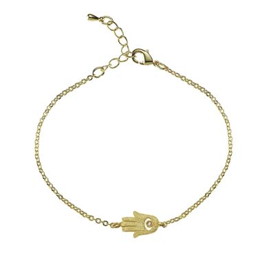 Bracciale Hamsa in oro. Bracciale portafortuna con finitura spazzolata.