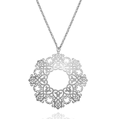 Long Mandala Pendant Necklace with Brushed Finish