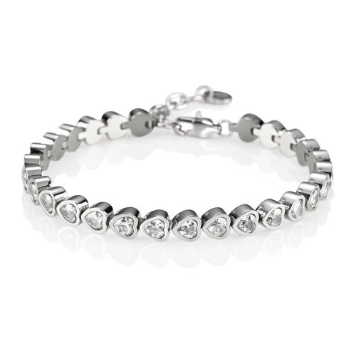 Stainless Steel Heart Tennis Bracelet with Swarovski Crystals