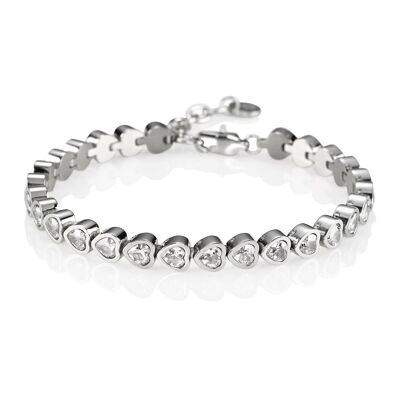 Stainless Steel Heart Tennis Bracelet with Swarovski Crystals