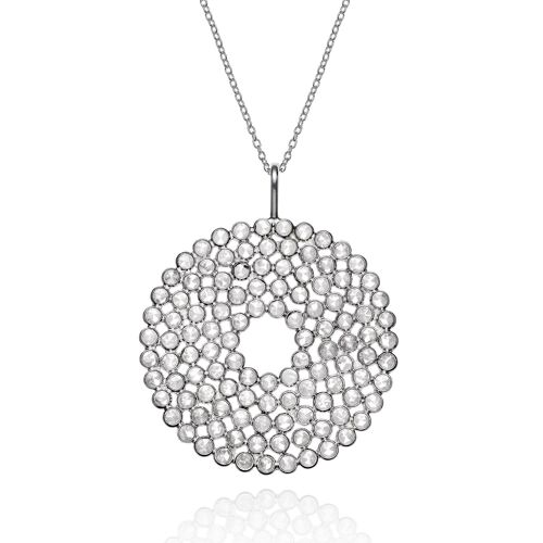 Sterling Silver Long Polki Disc Pendant Necklace
