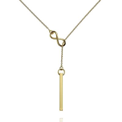 Goldene Unendlichkeits-Y-Halskette. Goldene Lasso-Halskette mit vertikalem Balken