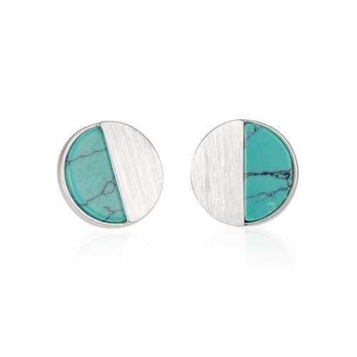 Disc Stud Earrings with Created Blue Turquoises