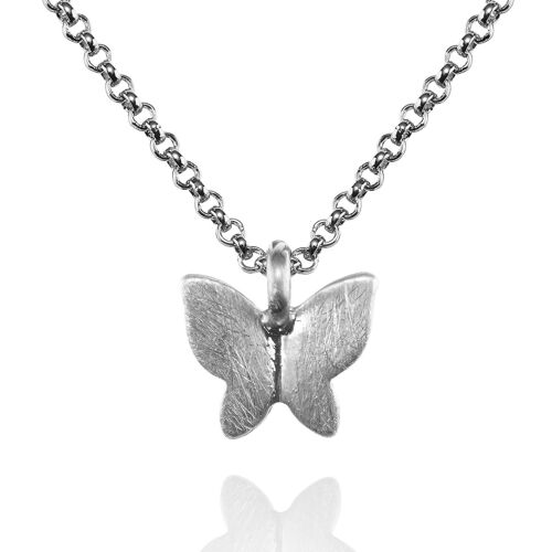 Butterfly Pendant Necklace with Brushed Finish