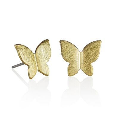Gold Butterfly Stud Earrings with Brushed Finish