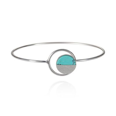 Bracelet Jonc Disque avec une Turquoise Bleue