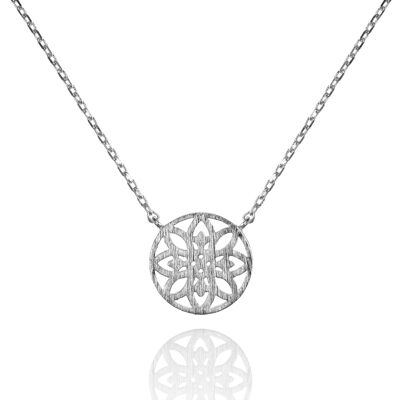 Collier pendentif disque Mandala avec finition brossée