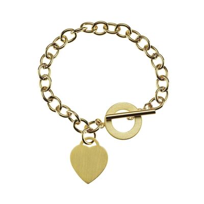 Goldenes Herzarmband für Frauen. Klobiges Armband für Damen in Gold