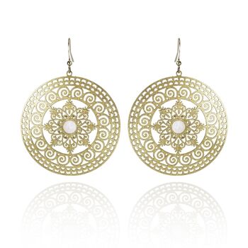 Grandes Boucles d'Oreilles Mandala Or avec Nacre 1