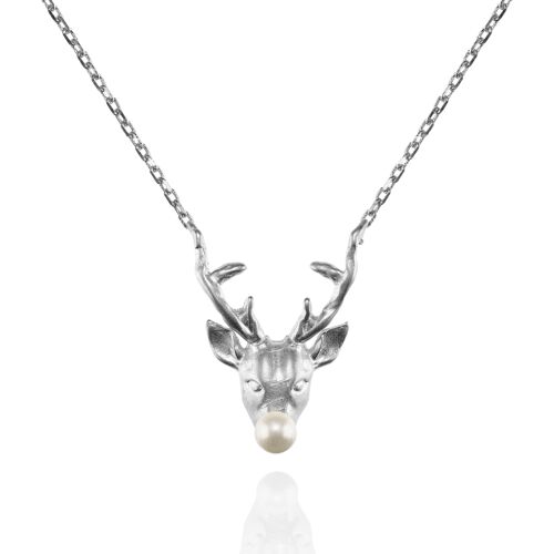 Reindeer Pendant Necklace with a Pearl