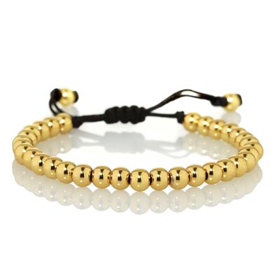 Pulsera de Oro para Mujer con Cuentas de Metal en Cordón Negro Ajustable