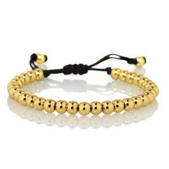 Bracelet Femme Doré avec Perles Métalliques sur Cordon Noir Ajustable 1