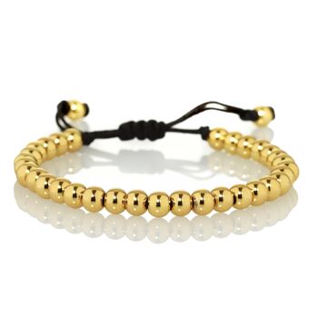 Bracelet Femme Doré avec Perles Métalliques sur Cordon Noir Ajustable 6