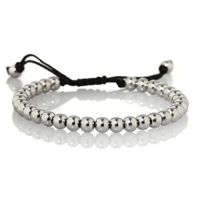 Pulsera de Acero Inoxidable para Mujer con Cuentas de Metal en Cordón Negro Ajustable