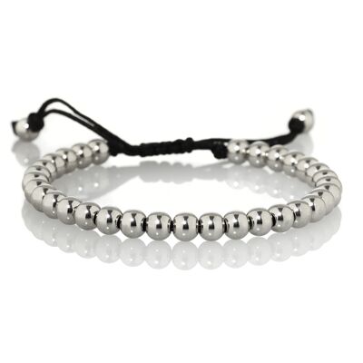 Bracelet Femme Acier Inoxydable avec Perles Métalliques sur Cordon Noir Ajustable