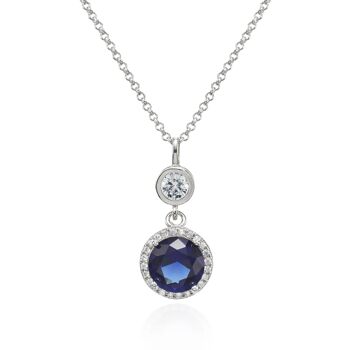 Collier pendentif double goutte avec une pierre précieuse de zircon cubique bleu 1