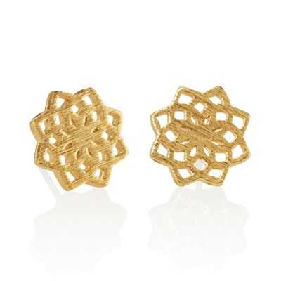 Boucles d'oreilles clous mandala dorées pour femme