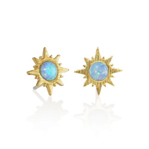 Gold Sunburst Opal Stud Earrings