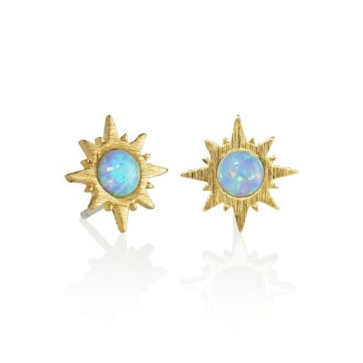 Boucles d'oreilles dorées à tige d'opale Sunburst