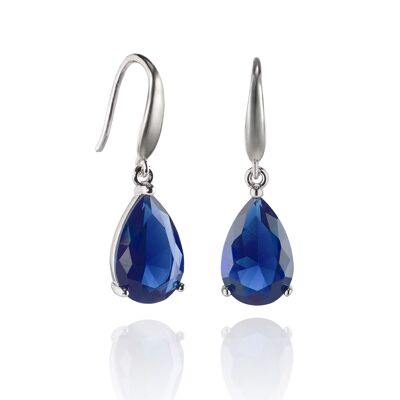 Boucles d'Oreilles Pendantes Poire avec Zirconium Bleu