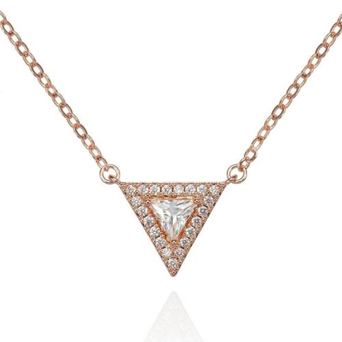 Rose Gold Trillion Pendant Necklace with Cubic Zirconia