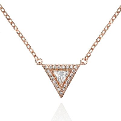 Rose Gold Trillion Pendant Necklace with Cubic Zirconia