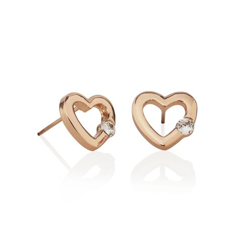 Rose Gold Love Heart Stud Earrings with Cubic Zirconia