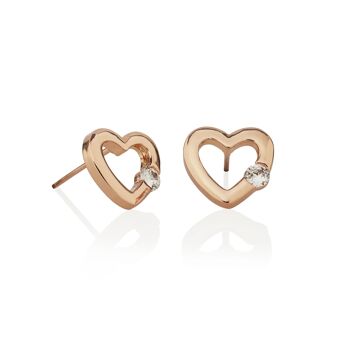 Boucles d'oreilles clous Love Heart en or rose avec zircons cubiques 1