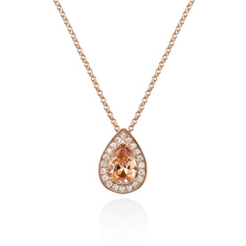 Rose Gold Teardrop Pendant Necklace with a Champagne Nude CZ Gemstone