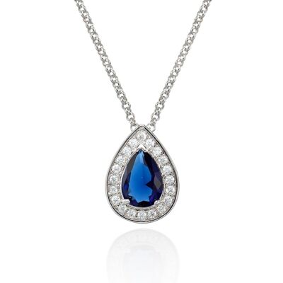 Teardrop Pendant Necklace with a Blue Cubic Zirconia Gemstone