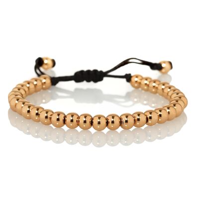 Rose Gold Bracelet for Women with Metal Beads on Adjustable Black Cord