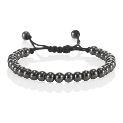 Bracelet noir en bronze à canon pour femme avec perles en métal sur cordon noir réglable