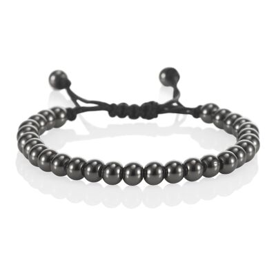Gunmetal Black Bracelet for Women with Metal Beads on Adjustable Black Cord