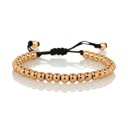 Rose Gold Mens Bracelet with Metal Beads on Adjustable Black Cord