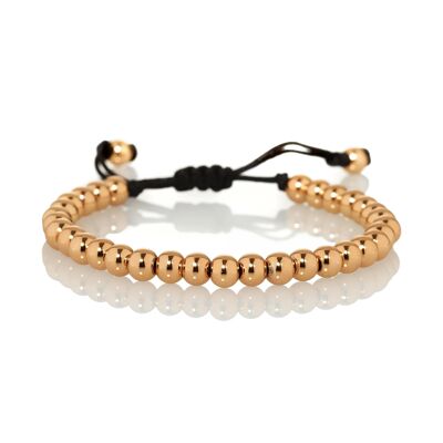 Bracelet pour homme en or rose avec perles en métal sur cordon noir réglable