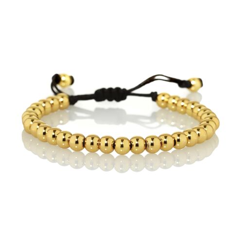 Gold Bracelet for Men with Metal Beads on Adjustable Black Cord