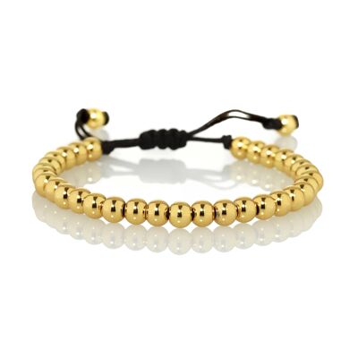 Bracelet Homme Doré avec Perles Métalliques sur Cordon Noir Ajustable