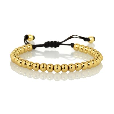 Gold Bracelet for Men with Metal Beads on Adjustable Black Cord