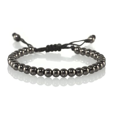 Pulsera negra Gunmetal para hombre con cuentas de metal en cordón negro ajustable