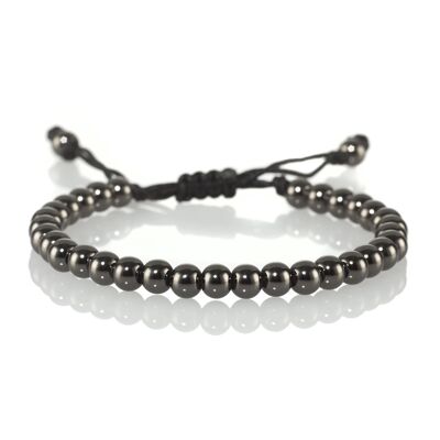Gunmetal Black Bracelet for Men with Metal Beads on Adjustable Black Cord